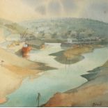 Ken SYMONDS (1927-2010) Boats in Hayle Estuary Watercolour Signed Inscribed and dated 2002 to the