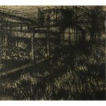 SILVANI Glassworks in an Industrial Setting Charcoal on paper Signed and dated 1962 49 x 55cm