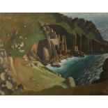 Ken SYMONDS (1927-2010) Cliffs at Porthgwarra Pastel Signed Inscribed to the back 49 x 64cm