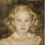 Head of a Girl Oil on card Indistinctly initialled 10 x 9cm