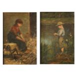 Alfred J Warne BROWNE (1855-1915) Boy Fishing Oil on canvas Signed Together with a companion