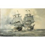 Montague J DAWSON (1895-1973) A Sea Battle Oil on board Signed 36 x 58cm (See illustration)
