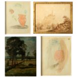 Two contemporary drawings A Victorian landscape oil And an English School landscape watercolour