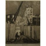 Gwen MAY Midnight Walk - Tuke Extension Highgate 1937 Etching Together with one other etching