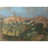 Ken SYMONDS (1927-2010) Siena From The Olive Grove Pastel Signed Inscribed and dated 1989 to the