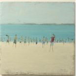 Simon STOOKS Good Times on the Sand Oil on board Signed Inscribed to the back 30 x 30cm