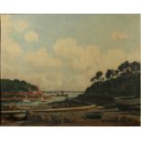 Coastal Inlet Pre war oil on board Indistinctly signed 32 x 40cm Plus one other ink drawing