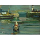 Bob VIGG (1932-2001) Newlyn Harbour Mouth Oil on board Signed 14 x 20cm