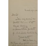 Frank BRAMLEY (1857-1915) A hand-written letter from the artist, dated March 29th 1903.
