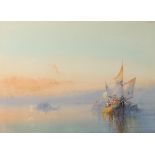 Wilfred KNOX (1884-1966) Shipping in a Venetian Lagoon Watercolour Signed 26 x 36cm