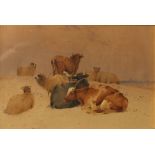 Frederick E VALTER (1860-1930) Cattle and Sheep Watercolour Signed and dated 1894 14 x 21cm