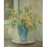 Marjorie MOSTYN (1893-1979) Blue vase with Mimosas Oil on board Signed and indistinctly dated 61 x