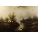 Albert RIEGER (1834-1905) 'Am Ufer des Chiemsees' Oil on canvas Signed Indistinctly titled to the