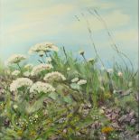 Rachel JEFFERY Clifftop Flora and Fauna Oil on canvas Signed and titled on the back 76 x 70 cm