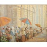 John FOURE Cape Town Flower Market Oil on canvas board Signed 39.5 x 49.