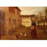 J CARMICHAEL Feeding Hens Oil on board Indistinctly signed and dated '07 31 x 43cm