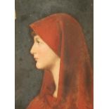 Follower of Jean Jacques HENNER (1829-1905) Women in a Red Cape Watercolour 14 x 10cm