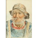 Head of a Fisherman Watercolour signed W Pratt 22 x 15cm Together with a watercolour after W.