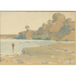 Samuel John Lamorna BIRCH (1869-1955) A wading fisherman Watercolour Signed and indistinctly