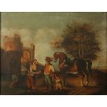 In the style of the Flemish school A Greeting Oil on canvas 36 x 28cm