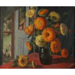 H M PRICE Marigolds in a jug Oil on board Signed 51 x 60cm