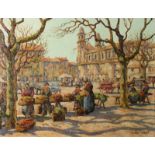 Gaston AUBERT Market Scene in Provence Oil on canvas Signed 50 x 64cm Condition