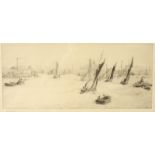William Lionel WYLLIE (1851-1931) Sailing Barges and other Shipping on the Thames Etching