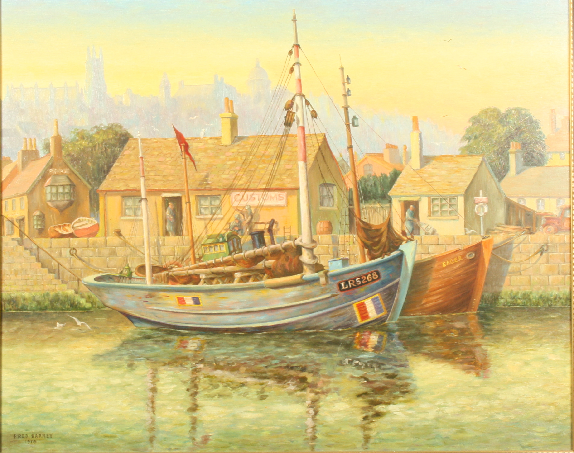 Fred BARNEY French Crabber in Penzance Great Harbour Oil on board Signed and dated 1978 60 x