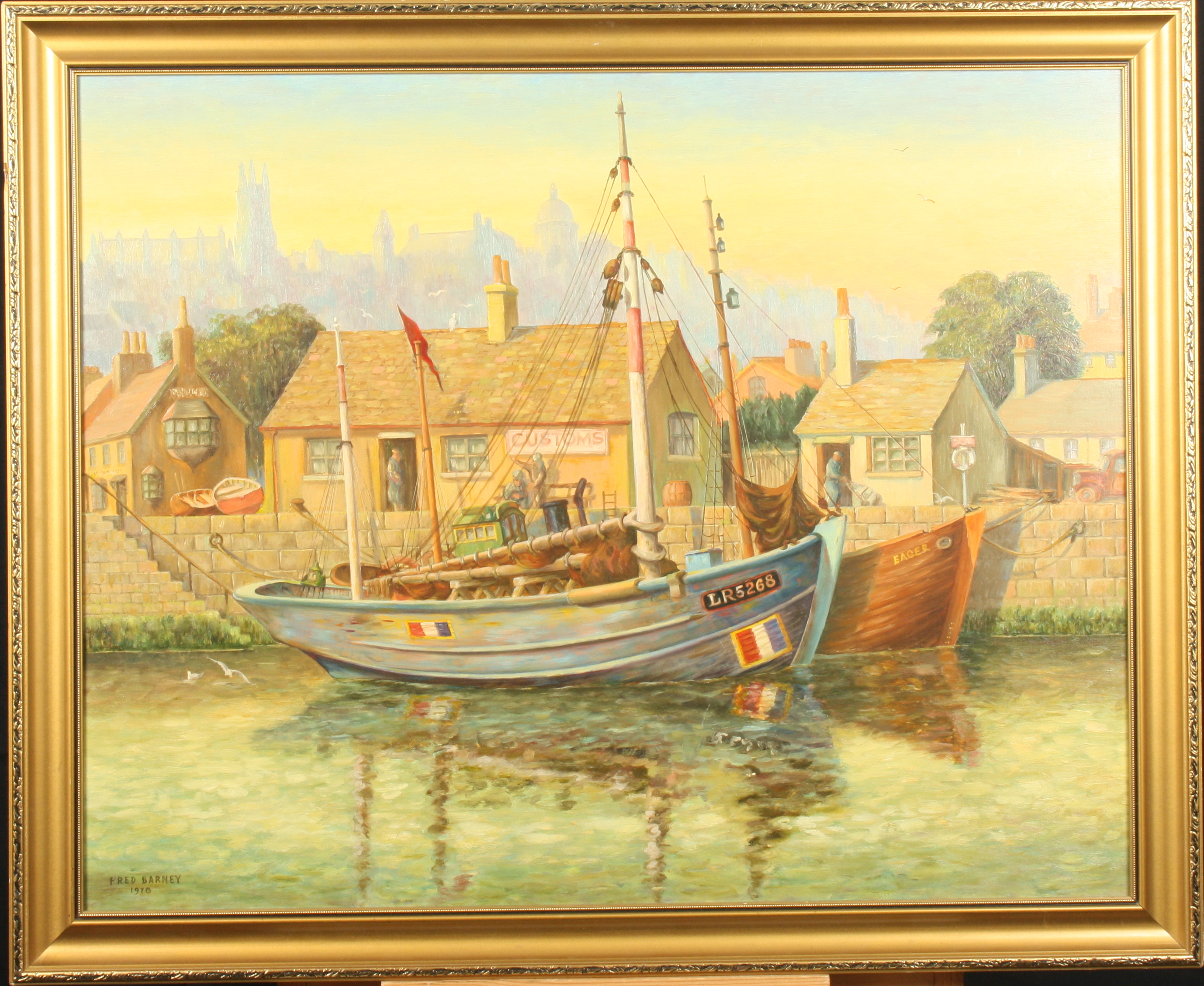 Fred BARNEY French Crabber in Penzance Great Harbour Oil on board Signed and dated 1978 60 x - Image 2 of 2