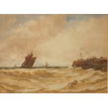 Thomas Bush HARDY (1842-1897) Shipping off a Jetty Watercolour Signed and dated 1888 24 x 33cm