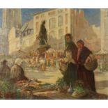 Henry CAMP Market Scene at Dieppe with Statue of Duquesne Oil on canvas Signed and inscribed 51 x