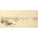 William Lionel WYLLIE (1851-1931) A Busy Thames Scene Etching Signed Published at Dunthorne June