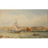Henry A LUSCOMBE (1820-1999) Shipping Plymouth Sound Watercolour Signed 22 x 36cm