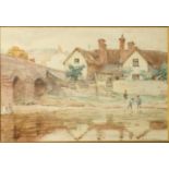 William Banks FORTESCUE (1855-1924) Children Playing by the Bridge Watercolour Signed 20 x 28cm