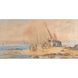A M COOK Beached fishing boat Watercolour Signed and dated 1846 22 x 44cm