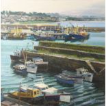 Bernard EVANS (1929) Newlyn Harbour Oil on canvas Signed Inscribed and dated 1987 to the back