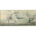 Sybil Mullen GLOVER (1908-1995) Winter Landscape Watercolour Signed 22 x 49.