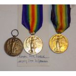 Three WWI Victory medals:- 7622 Pte T Watson 23.Lond, 407017 2.A.M. RAF, and Lieut F.H. Sewell.