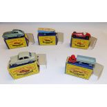 Matchbox :- 53 Aston Martin, 10 3 wheel wagon and trailer, 30 Ford Prefect,