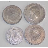 France 5F 1842, Prussia 2 Thaler 1841, Bavaria 1876 and Hannover Thaler 1866.