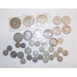 Miscellaneous World silver coins including USA $1 and $1/2(4), Eqyptian, GB 1937 crown etc.