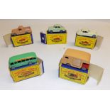 Matchbox :- 35 horse wagon, 32 XK 140, 21 coach, 50 Commer pick up, and 57 Wolseley 1500,