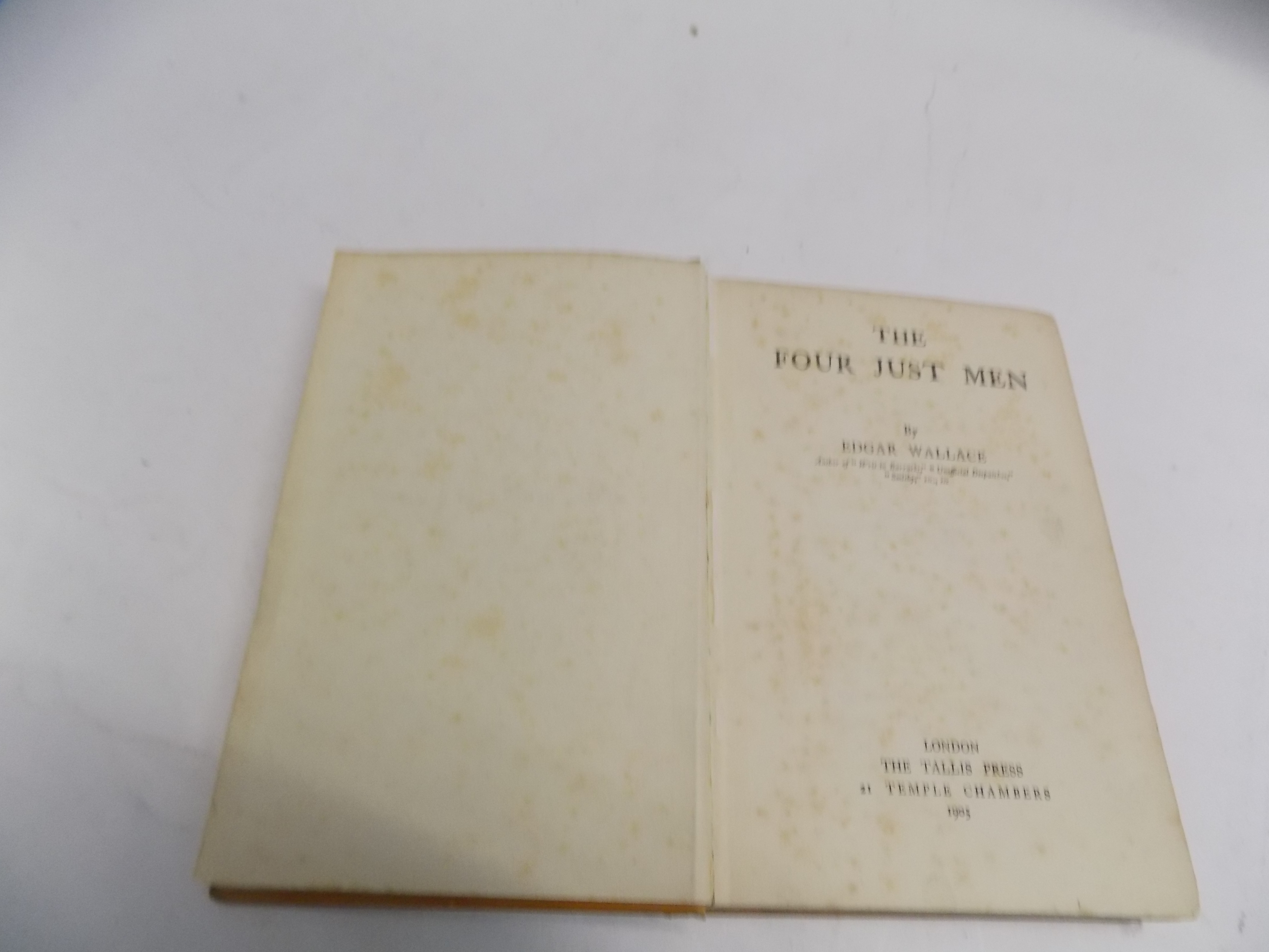 EDGAR WALLACE. "The Four Just Men." 1st edn with competition ticket at end, orig cl, 1905. - Image 3 of 3