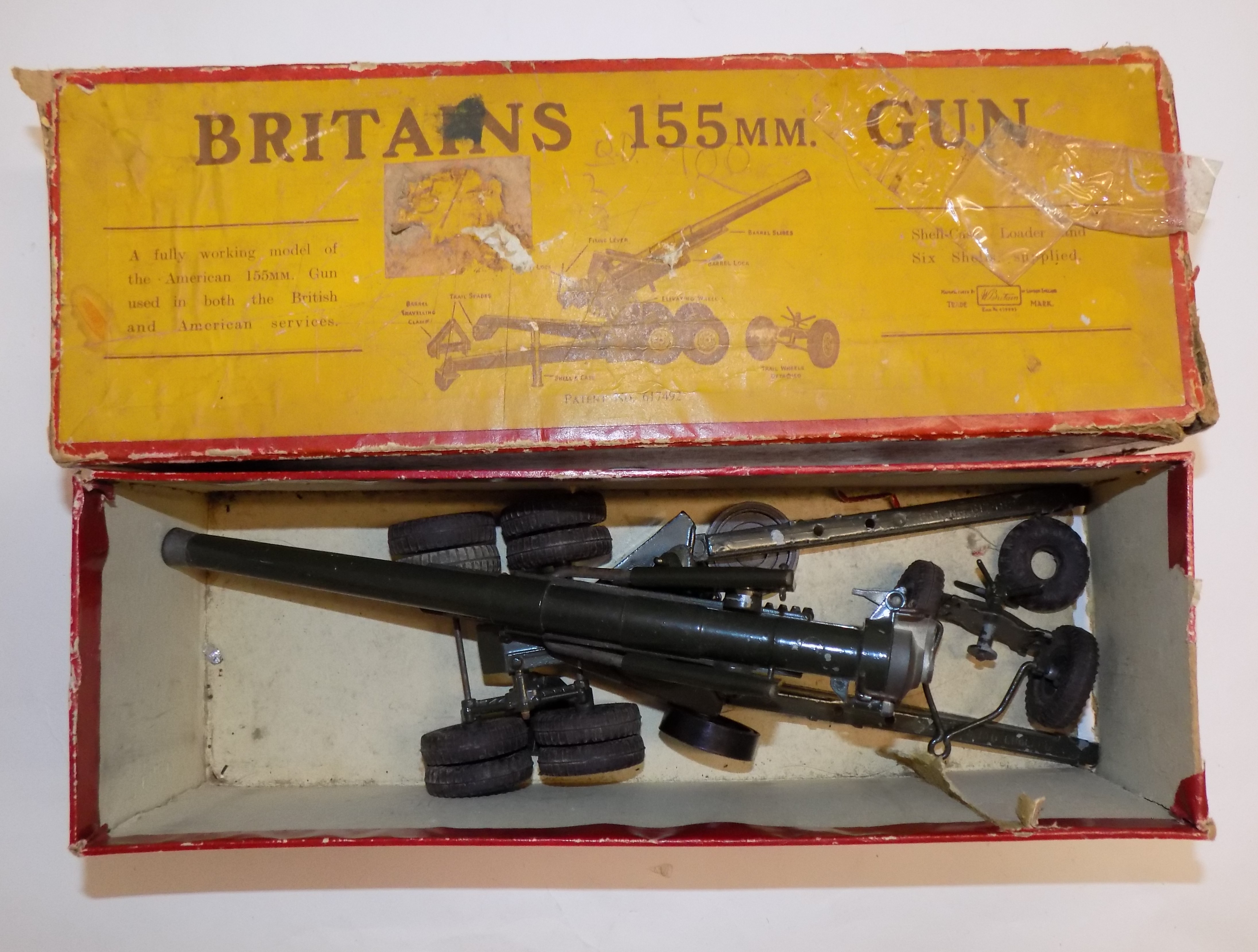 A Britains 155 mm gun no 2064 boxed, playworn.