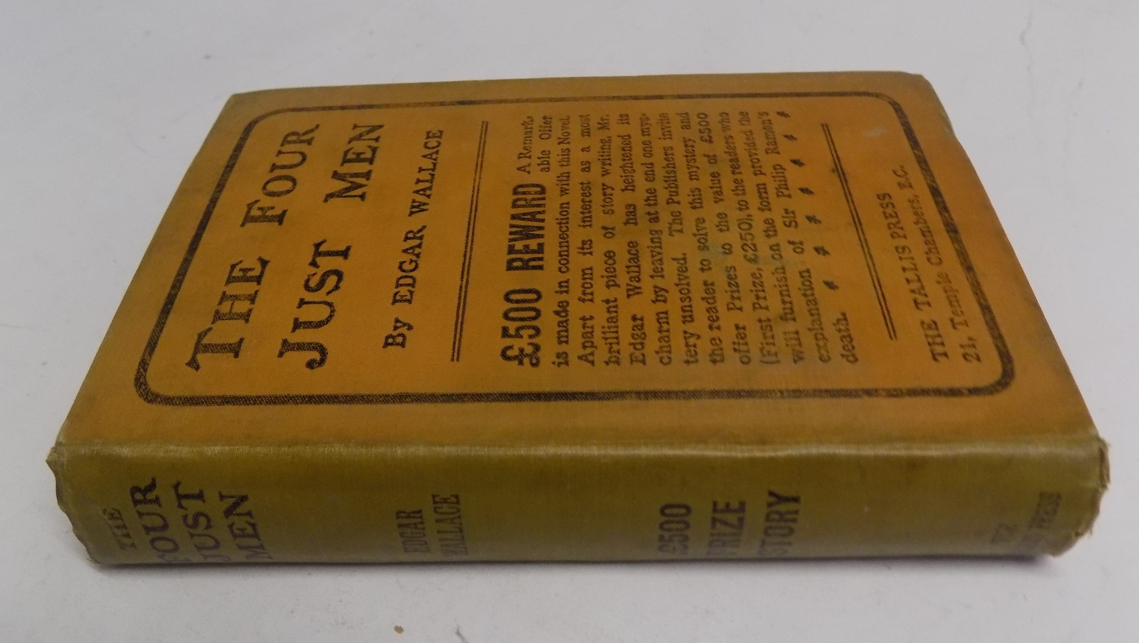 EDGAR WALLACE. "The Four Just Men." 1st edn with competition ticket at end, orig cl, 1905.