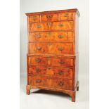 A George II walnut veneered chest on chest,