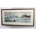 A watercolour by Ernest Stuart 'Breakers On Incoming Tide', signed, 38.5 x 99.5cm.