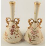 A pair of Worcester shape 1342, late Victorian vases, each with slightly tapering slender neck,