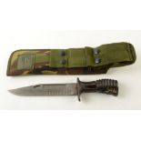 A military frog bayonet, in khaki scabbard, length 28cm.