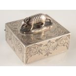 A rare Victorian engraved silver box, the lid mounted with the model of an armadillo, unmarked, 61g,